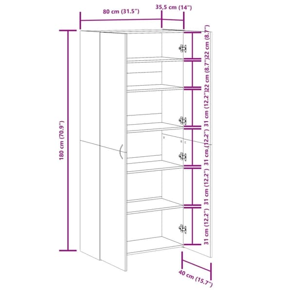 vidaXL skoskab 80x35,5x180 cm konstrueret træ antikt træ