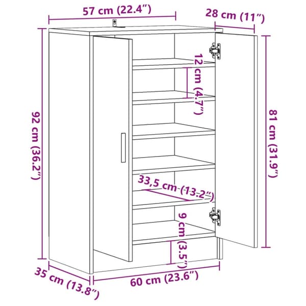 vidaXL skoskab 60x35x92 cm konstrueret træ kunsteg