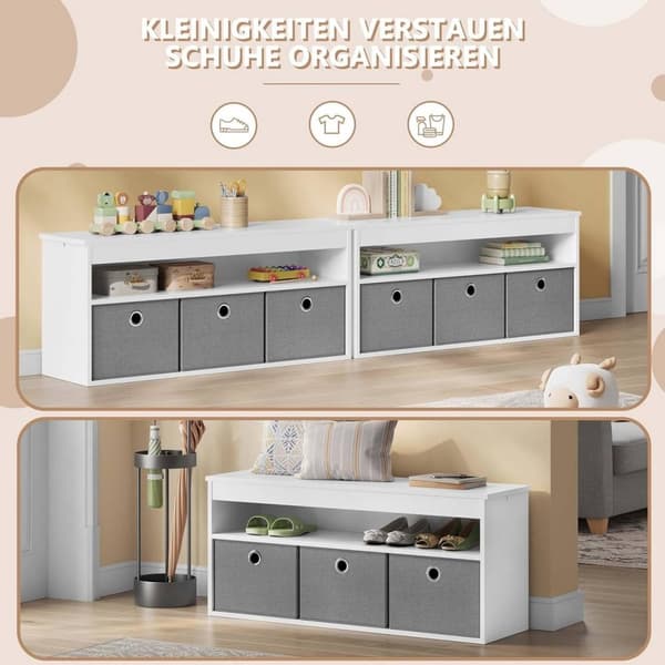 Rootz Shoe Opbevaringsbænk - Entryway Bænk - Gang Organizer - Stofskuffer - Spånplader & MDF - 102cm x 45cm x 30cm