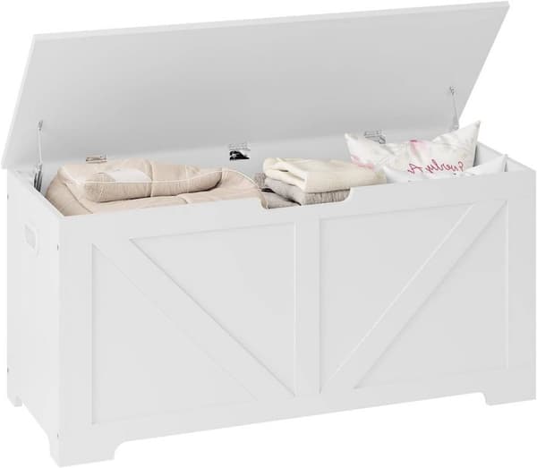 Rootz hvid skobænk med opbevaring - Sengebænk - osmannisk - 76L skjult opbevaring - Robust konstrueret træ - 100 cm x 47 cm x 40 cm