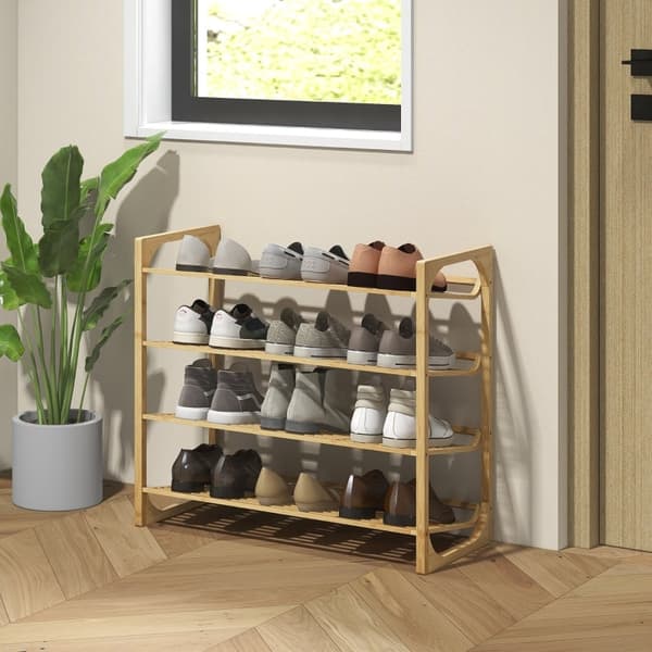 Rootz bambus skostativ - skostativ i naturtræ - 12 par opbevaring - Kompakt design - Let skrånende hylder - 76 cm x 33 cm x 67 cm