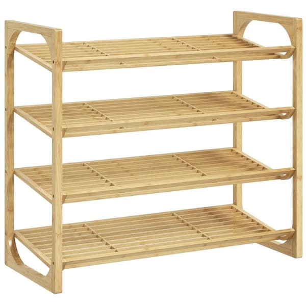 Rootz bambus skostativ - skostativ i naturtræ - 12 par opbevaring - Kompakt design - Let skrånende hylder - 76 cm x 33 cm x 67 cm