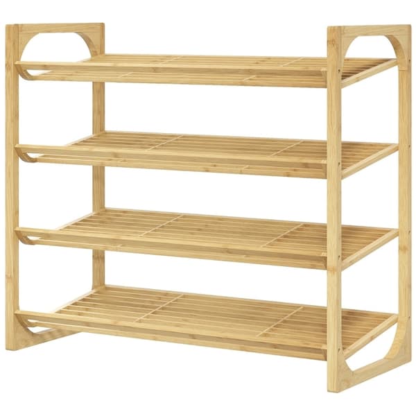 Rootz bambus skostativ - skostativ i naturtræ - 12 par opbevaring - Kompakt design - Let skrånende hylder - 76 cm x 33 cm x 67 cm