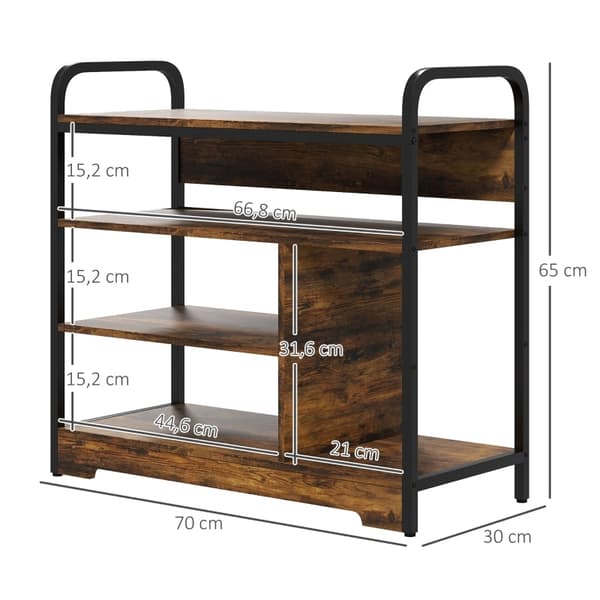 Rootz industrielt skostativ - 4-lags skostativ - Trækornet og sort stel - Åbent design - Holder 11 par - Robust stålramme - 70 cm x 30 cm x 65 cm