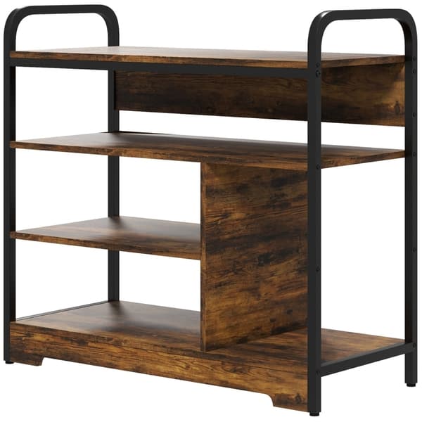 Rootz industriella skoställ - 4-lagers skostativ - Wood Grain & Black Ram - Öppen design - Rymmer 11 par - Robust stålram - 70 cm x 30 cm x 65 cm