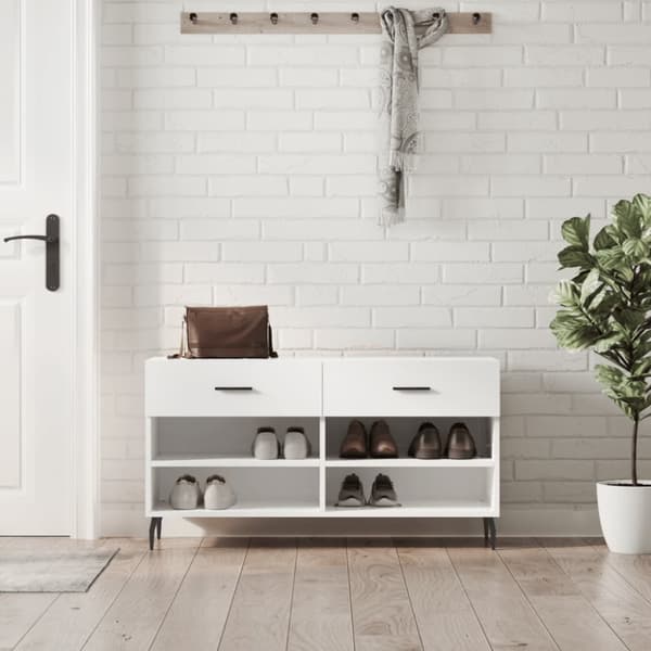 Skobänk vit högglans 102x35x55 cm konstruerat trä