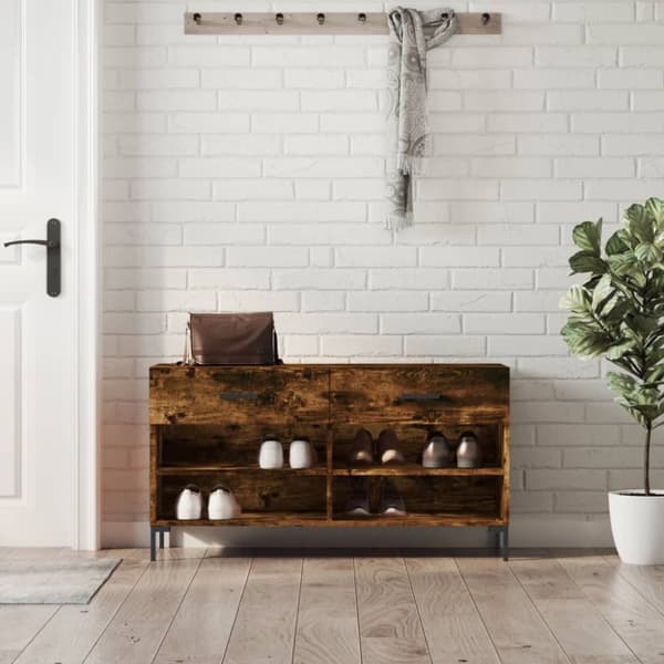 Skobänk rökfärgad ek 102x35x55 cm konstruerat trä