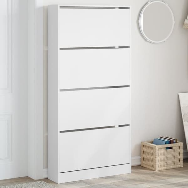 Skoskåp med 4 flip-lådor vit 80x21x163,5 cm