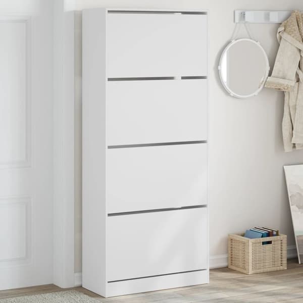 Skoskåp med 4 flip-lådor vit 80x34x187,5 cm