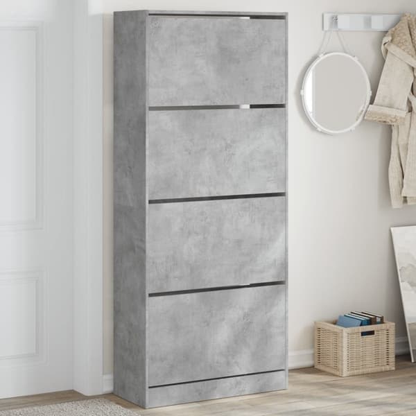 Skoskåp med 4 flip-lådor betonggrå 80x34x187,5 cm