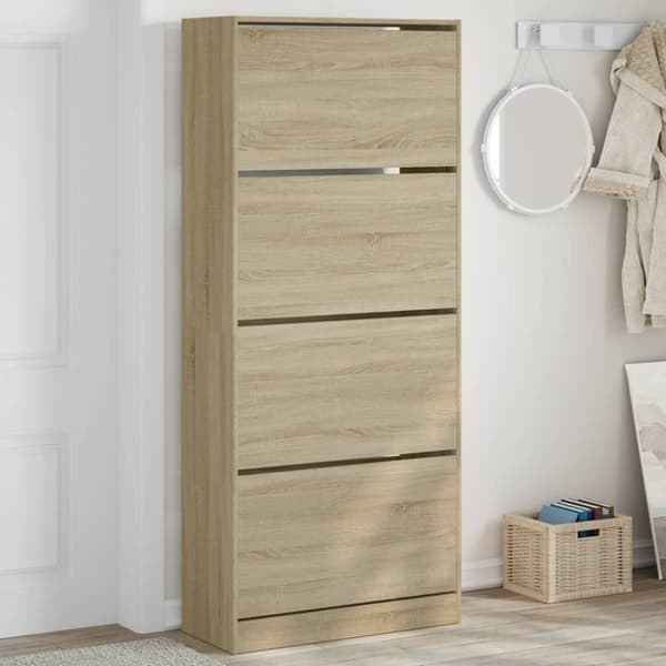 Skoskåp med 4 flip-lådor sonoma-ek 80x34x187,5 cm