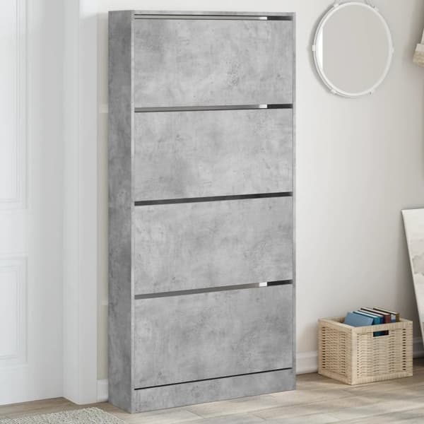 Skoskåp med 4 flip-lådor betonggrå 80x21x163,5 cm