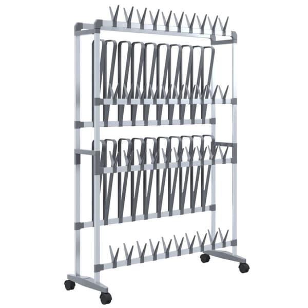 Skohylla med hjul silver 89x27x120 cm