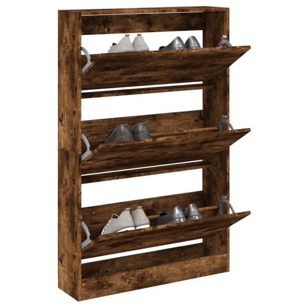 Skoställ rökfärgad ek 80x21x125,5 cm konstruerat trä
