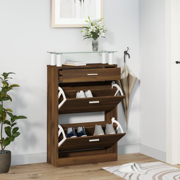 Skoskåp brun ek 63x24x104 cm konstruerat trä