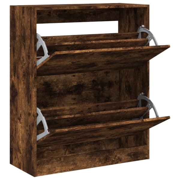 Skoställ rökfärgad ek 80x34x96,5 cm konstruerat trä