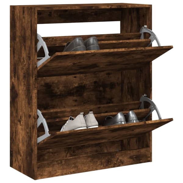 Skoställ rökfärgad ek 80x34x96,5 cm konstruerat trä