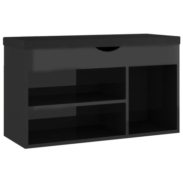 Skobänk med dyna svart högglans 80x30x47 cm konstruerat trä