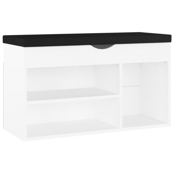 Skobänk med dyna vit 80x30x47 cm konstruerat trä