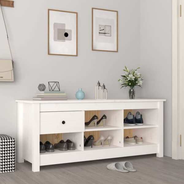 Skoskåp vit 110x38x45,5 cm massiv furu