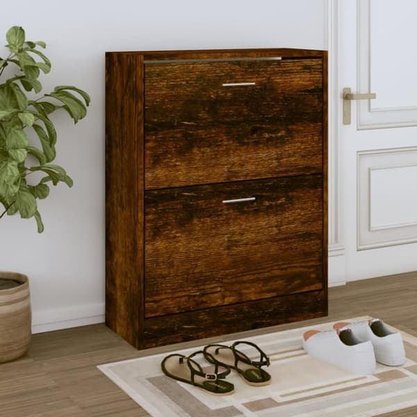 Skoställ rökfärgad ek 63x24x81 cm konstruerat trä