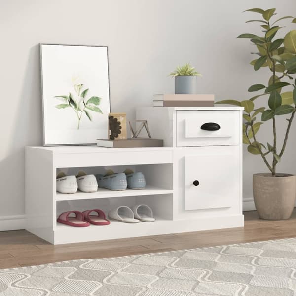 Skoskåp vit högglans 100x42x60 cm konstruerat trä