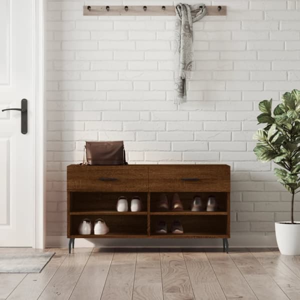 Skobänk brun ek 102x35x55 cm konstruerat trä
