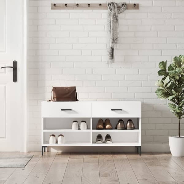 Skobänk vit högglans 102x35x55 cm konstruerat trä