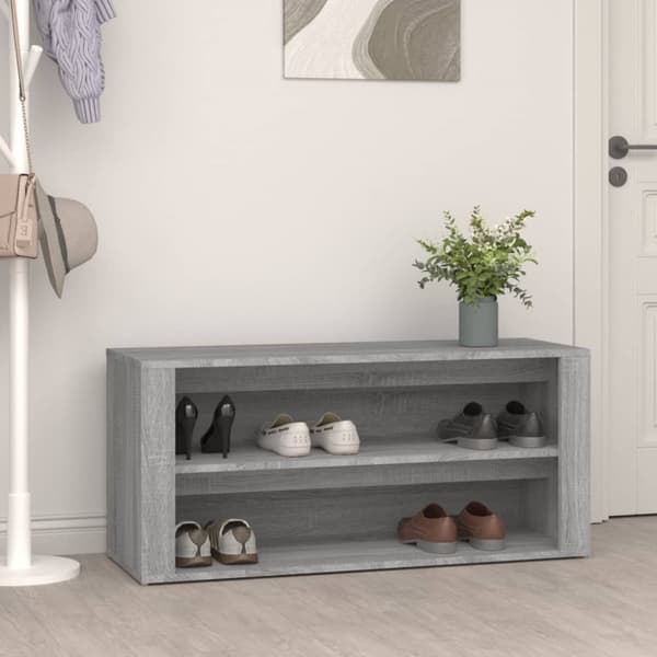 Skohylla betonggrå 100x35x45 cm konstruerat trä