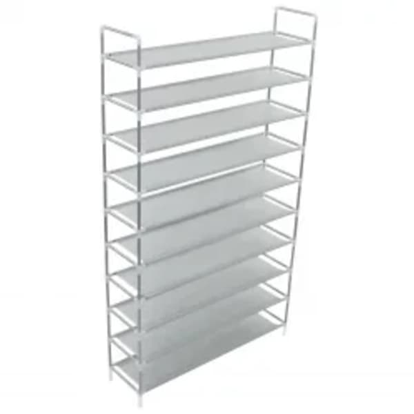 Skohylla med 10 hyllor metall och non-woven tyg silver