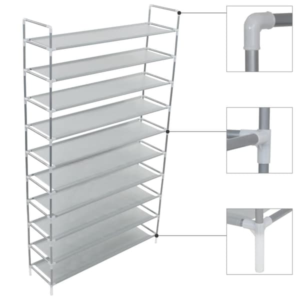 Skohylla med 10 hyllor metall och non-woven tyg silver