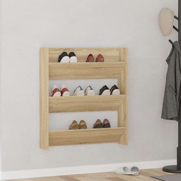 Väggmonterat skoställ sonoma-ek 80x18x90 cm konstruerat trä
