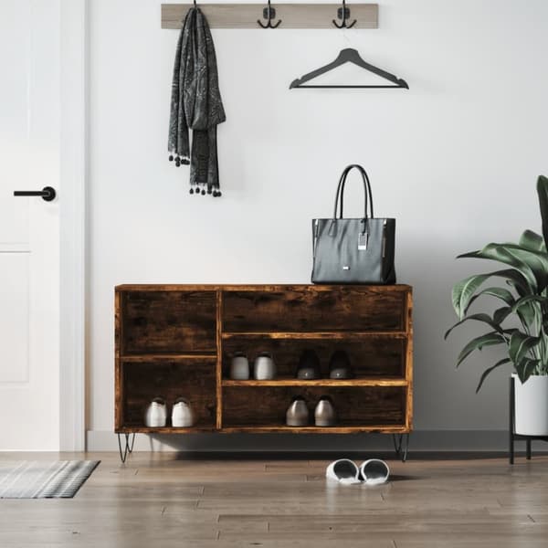 Skoställ rökfärgad ek 102x36x60 cm konstruerat trä