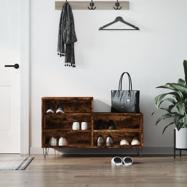 Skoställ rökfärgad ek 102x36x60 cm konstruerat trä