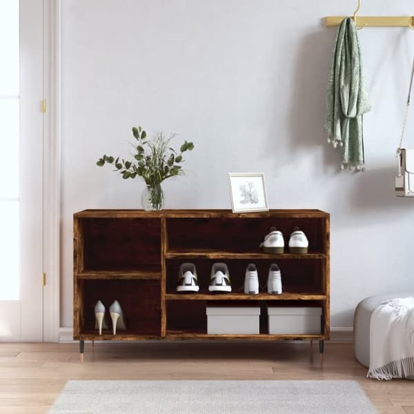 Skoställ rökfärgad ek 102x36x60 cm konstruerat trä