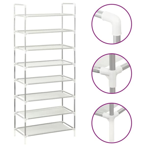 Skohylla med 8 hyllor metall och non-woven tyg silver