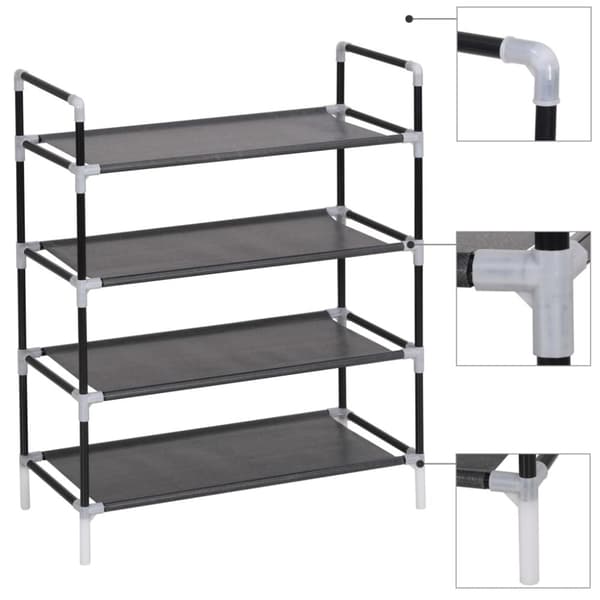 Skohylla med 4 hyllor metall och non-woven tyg svart
