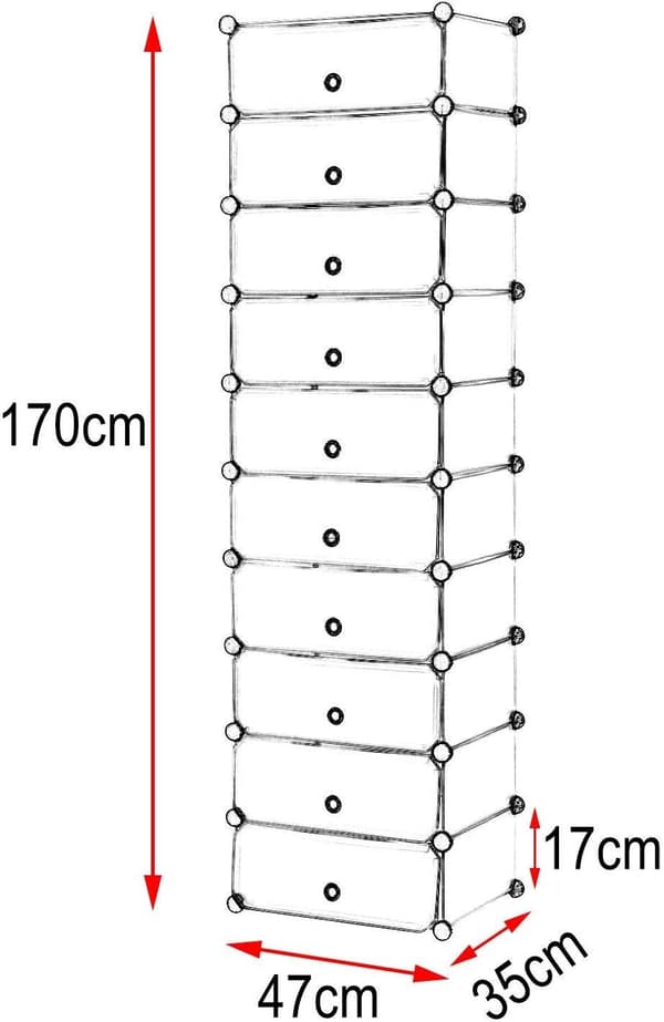 Rootz Skoskåp - Plastförvaringssystem - DIY Skoställ - Vattentät PP-skiva - 48cm x 173cm x 36cm