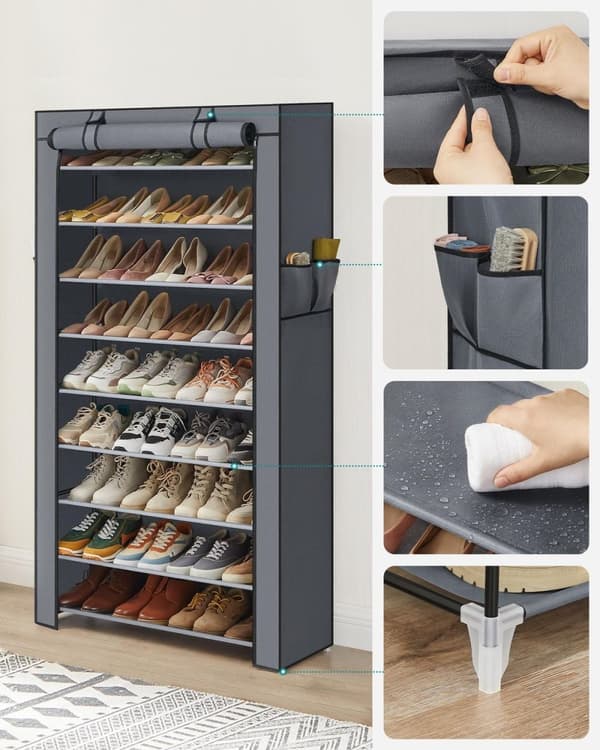 Rootz Skostativ Organizer - Fodtøjsopbevaring - Skostativ - Vandafvisende stof - 88cm x 28cm x 160cm