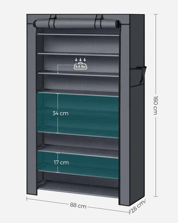 Rootz Skostativ Organizer - Fodtøjsopbevaring - Skostativ - Vandafvisende stof - 88cm x 28cm x 160cm