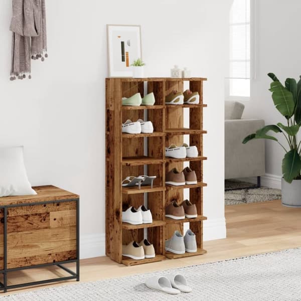 skoskabe 2 stk. 28x27x102 cm konstrueret træ gammelt træ-look