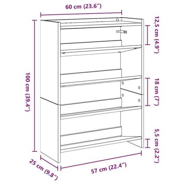 skoreol 80x25x61,5 cm konstrueret træ hvid