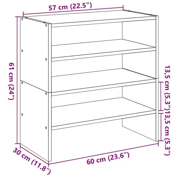 skostativer stabelbare 2 stk. 60x30x30,5 cm brun egetræsfarve