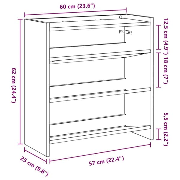 skoreol 60x25x62 cm konstrueret træ røget egetræsfarve