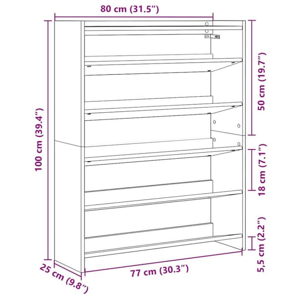 skoreol 80x25x100 cm konstrueret træ sonoma-eg