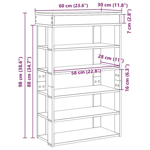 Skohylla svart 60x30x98 cm konstruerat trä