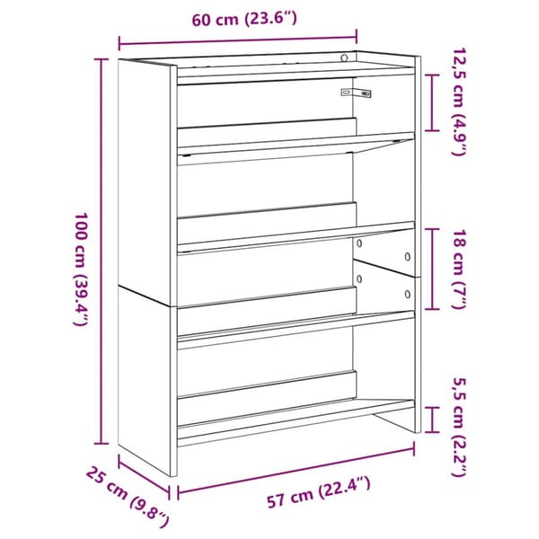 skoreol 80x25x61,5 cm konstrueret træ sonoma-eg