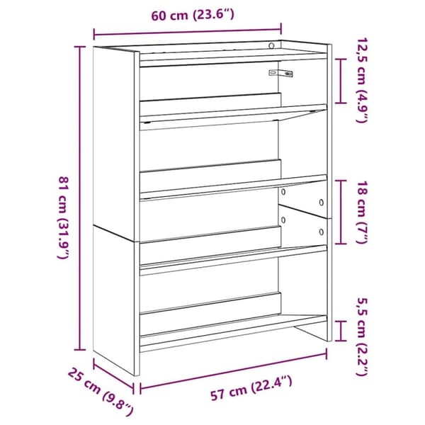 vidaXL skoreol 60x25x81 cm konstrueret træ hvid