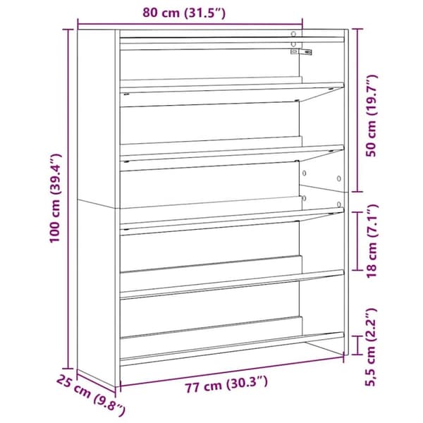 vidaXL Skohylle hvit 80x25x100 cm konstruert tre
