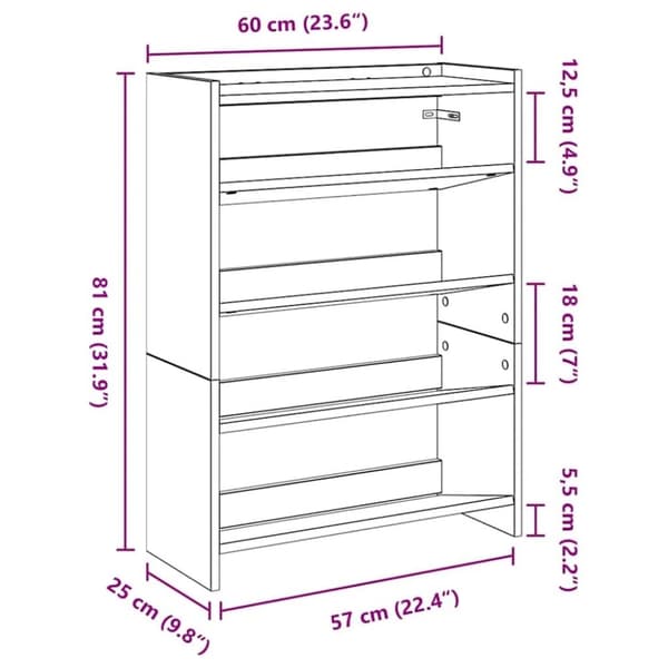 vidaXL Kenkäteline savutammi 60x25x81 cm tekninen puu